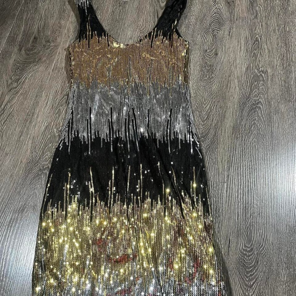 Profile Sequin Dress Sleeveless Gold Silver Black‎ Party Cocktail Mini S